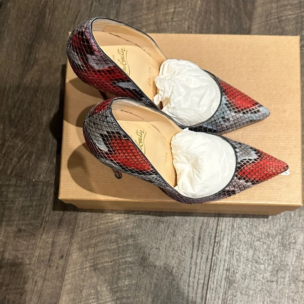 Christian Louboutin Red and Black Python Heels - Picture 4 of 9